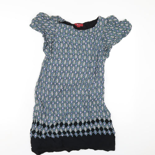 Monsoon Womens Multicoloured Geometric Viscose A-Line Size 10 Round Neck Zip