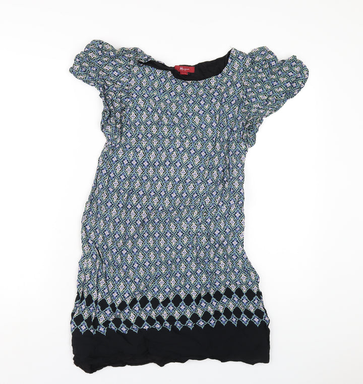 Monsoon Womens Multicoloured Geometric Viscose A-Line Size 10 Round Neck Zip