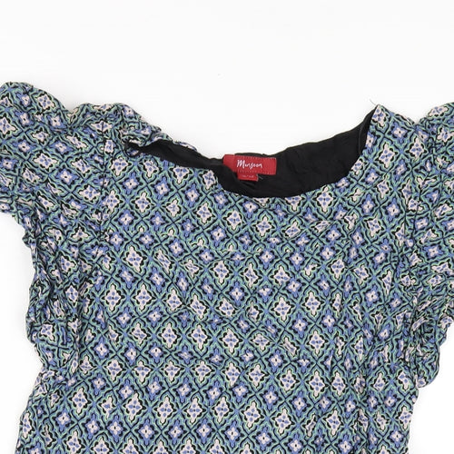 Monsoon Womens Multicoloured Geometric Viscose A-Line Size 10 Round Neck Zip