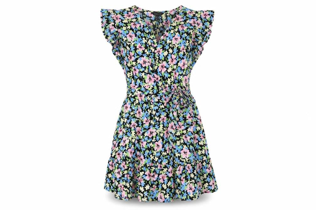 Front view of New Look women’s multicoloured floral polyester a-line, size UK 12, v-neck pullover