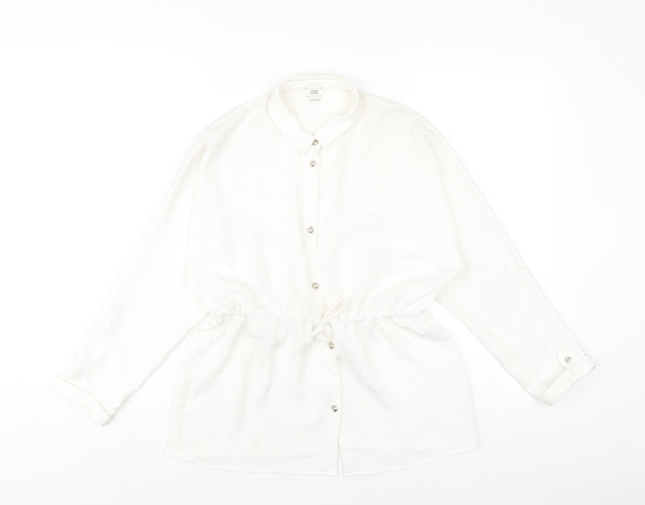 River Island Girls White Polyester Basic Button-Up Size 11-12 Years Collared Button