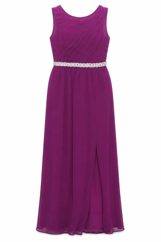 Front view of Julien Macdonald women’s purple polyester mermaid, size UK 8, round neck zip