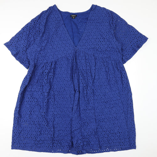 Boohoo Womens Blue Cotton Trapeze & Swing Size 18 V-Neck Pullover