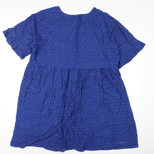 Boohoo Womens Blue Cotton Trapeze & Swing Size 18 V-Neck Pullover