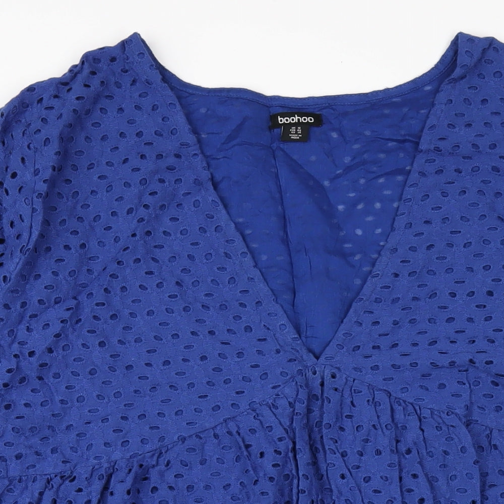 Boohoo Womens Blue Cotton Trapeze & Swing Size 18 V-Neck Pullover