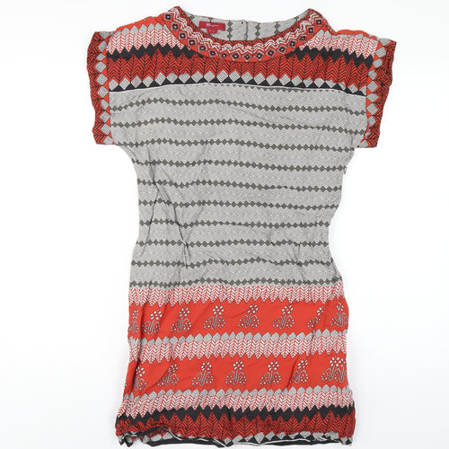 Monsoon Womens Multicoloured Geometric Viscose A-Line Size 10 Round Neck Zip - Beaded Neckline