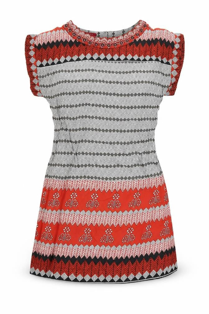 Monsoon Womens Multicoloured Geometric Viscose A-Line Size 10 Round Neck Zip - Beaded Neckline