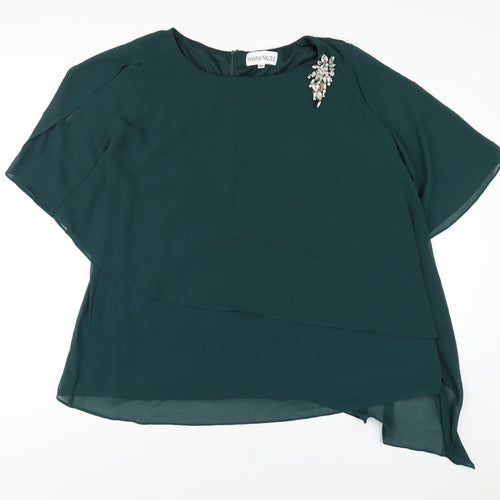 Hanna Nikole Womens Green Polyester Basic Blouse Size 16 Round Neck