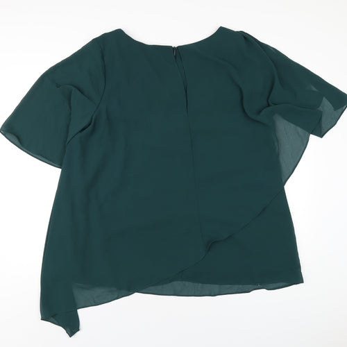 Hanna Nikole Womens Green Polyester Basic Blouse Size 16 Round Neck