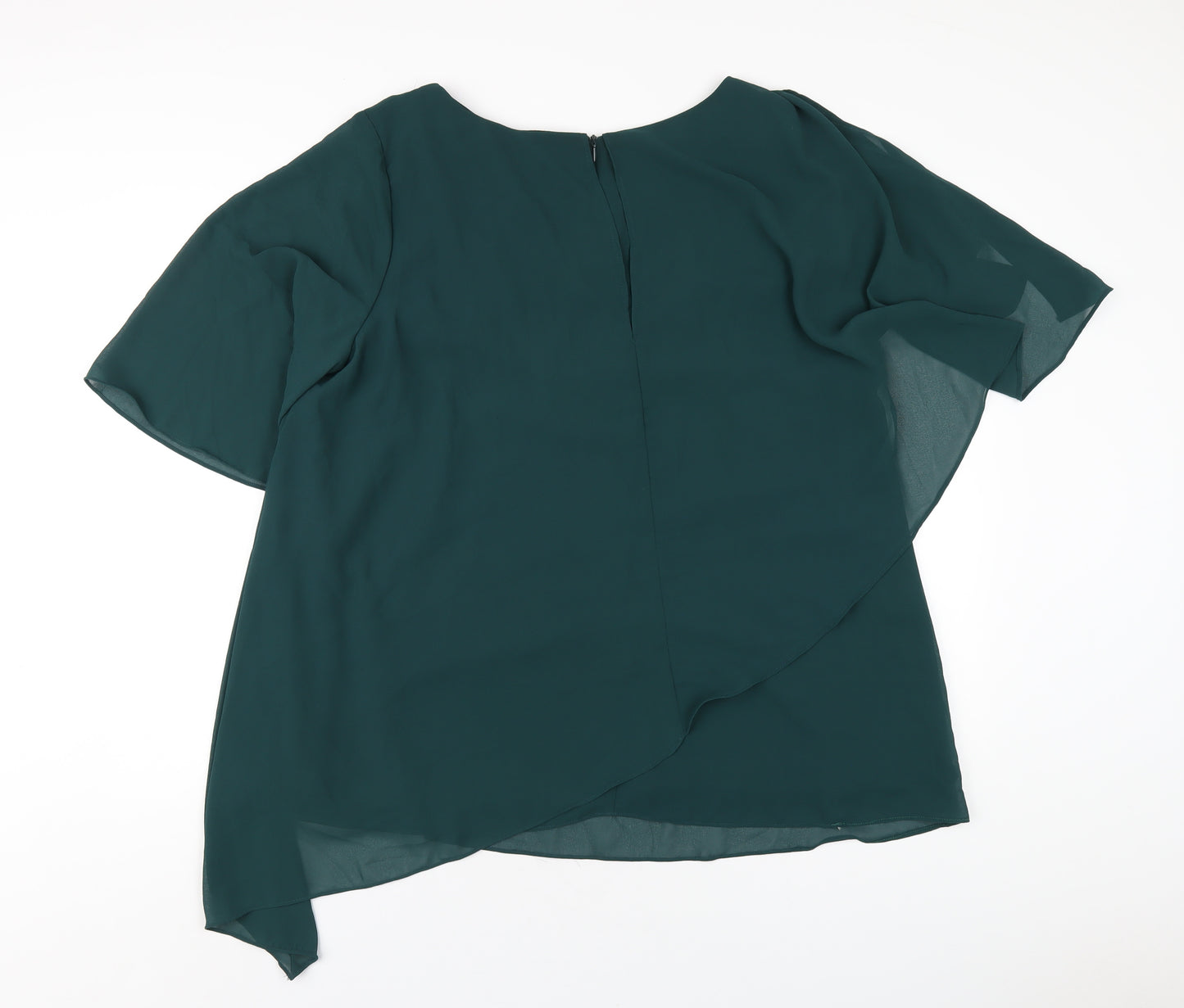 Hanna Nikole Womens Green Polyester Basic Blouse Size 16 Round Neck