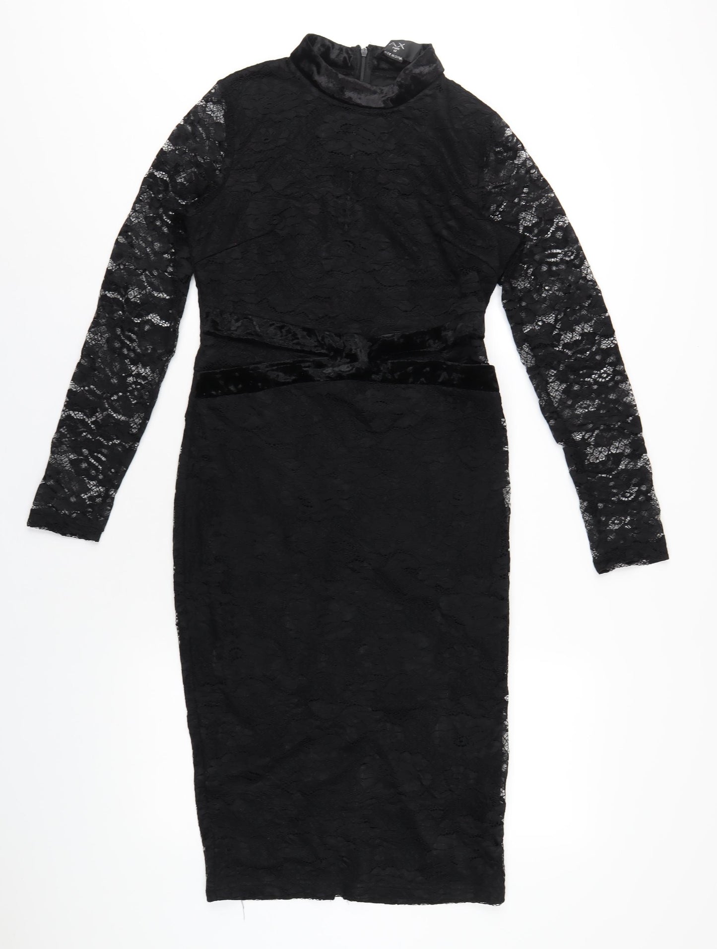AX Paris Womens Black Polyester Bodycon Size 12 Round Neck Zip