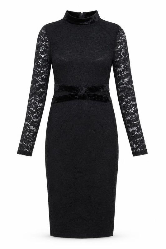 Front view of AX Paris women’s black polyester bodycon, size UK 12, round neck zip