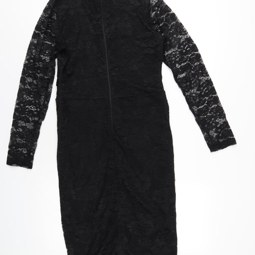 AX Paris Womens Black Polyester Bodycon Size 12 Round Neck Zip