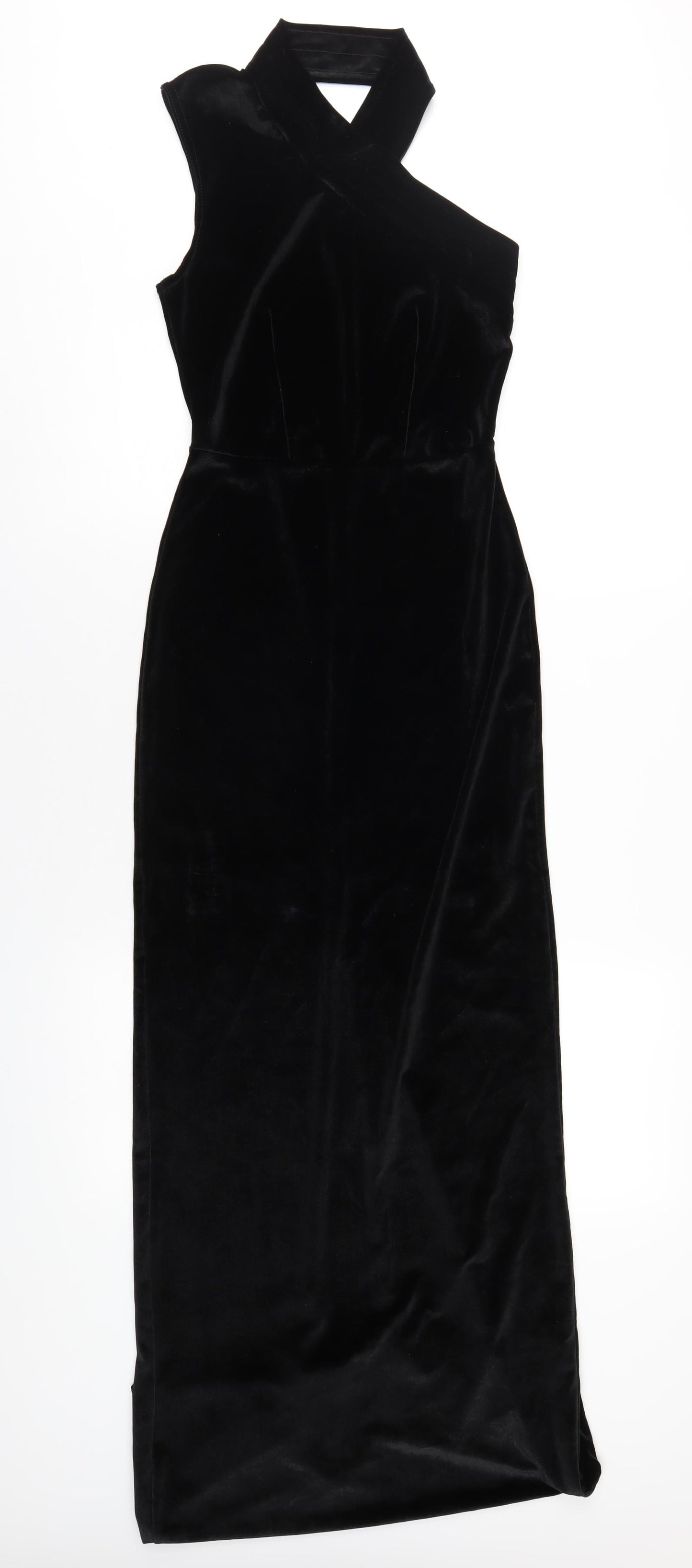 PRETTYLITTLETHING Womens Black Polyester Maxi Size 10 Halter Pullover