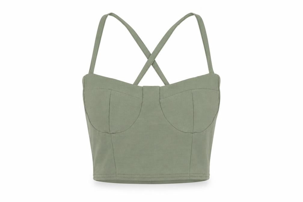 Boohoo Womens Green Polyester Cropped T-Shirt Size 10 Square Neck