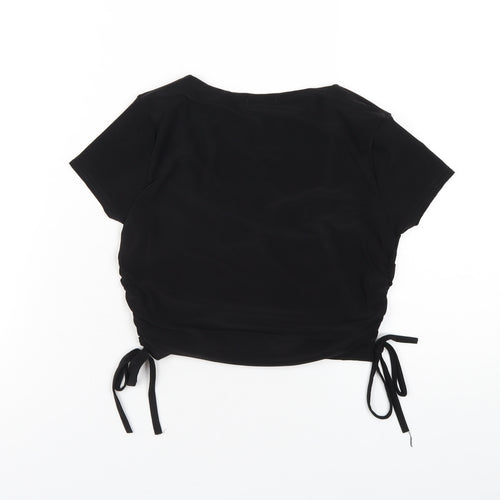 Boohoo Womens Black Polyester Cropped T-Shirt Size 10 Scoop Neck