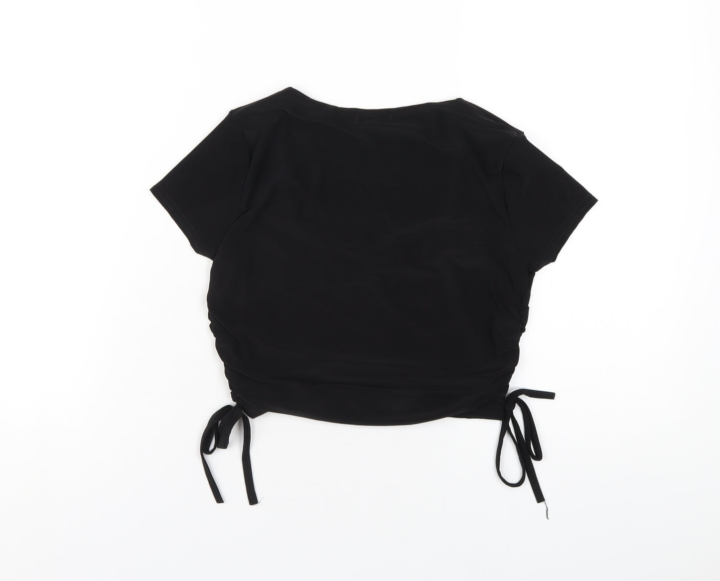 Boohoo Womens Black Polyester Cropped T-Shirt Size 10 Scoop Neck