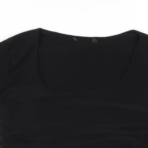Boohoo Womens Black Polyester Cropped T-Shirt Size 10 Scoop Neck