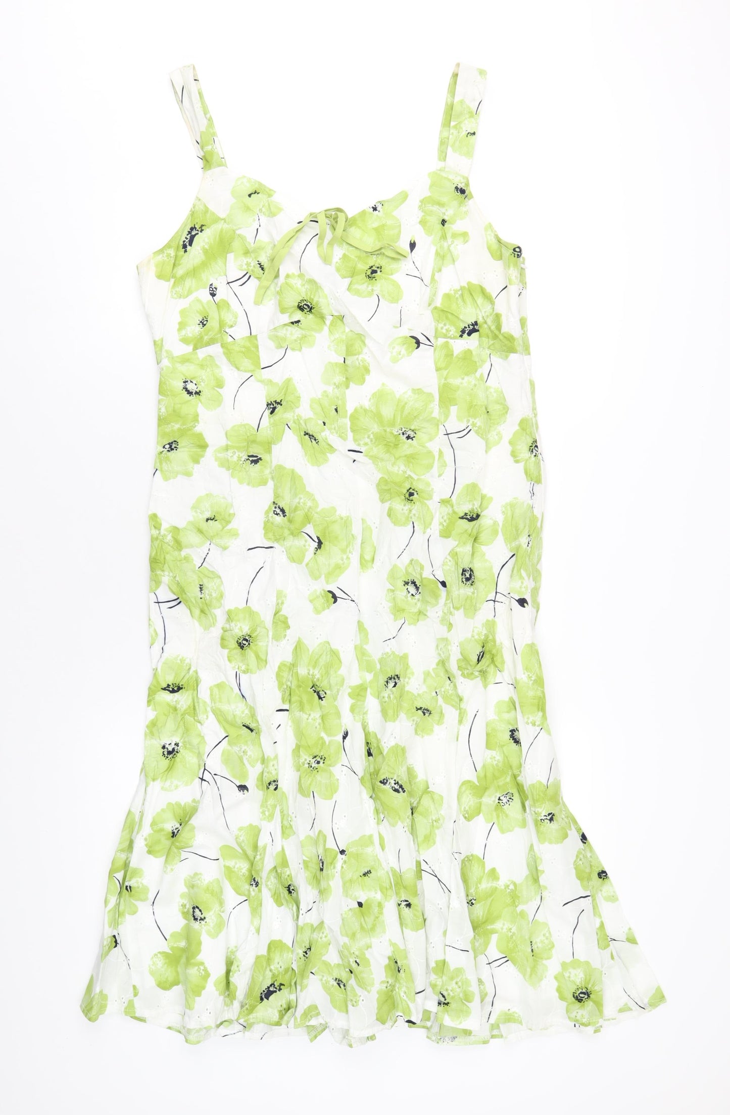 Per Una Womens Green Floral Cotton A-Line Size 16 V-Neck Zip