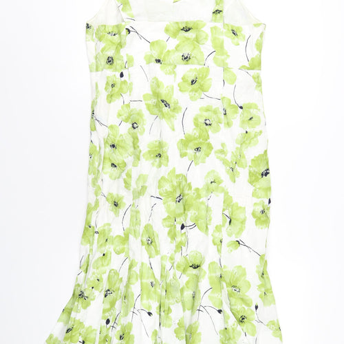 Per Una Womens Green Floral Cotton A-Line Size 16 V-Neck Zip