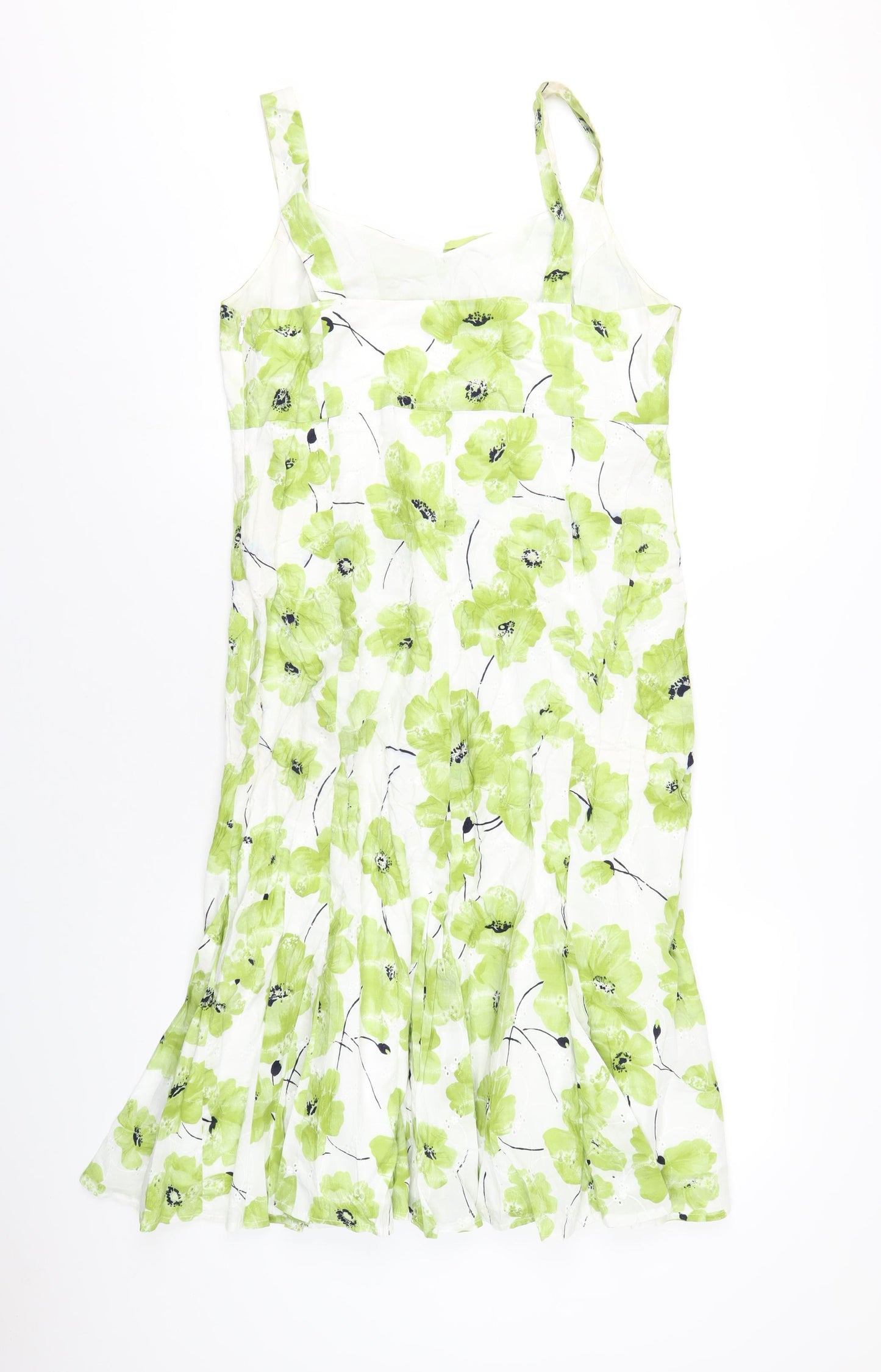 Per Una Womens Green Floral Cotton A-Line Size 16 V-Neck Zip