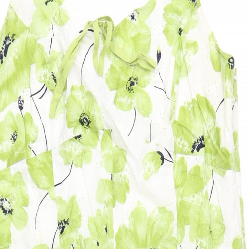Per Una Womens Green Floral Cotton A-Line Size 16 V-Neck Zip
