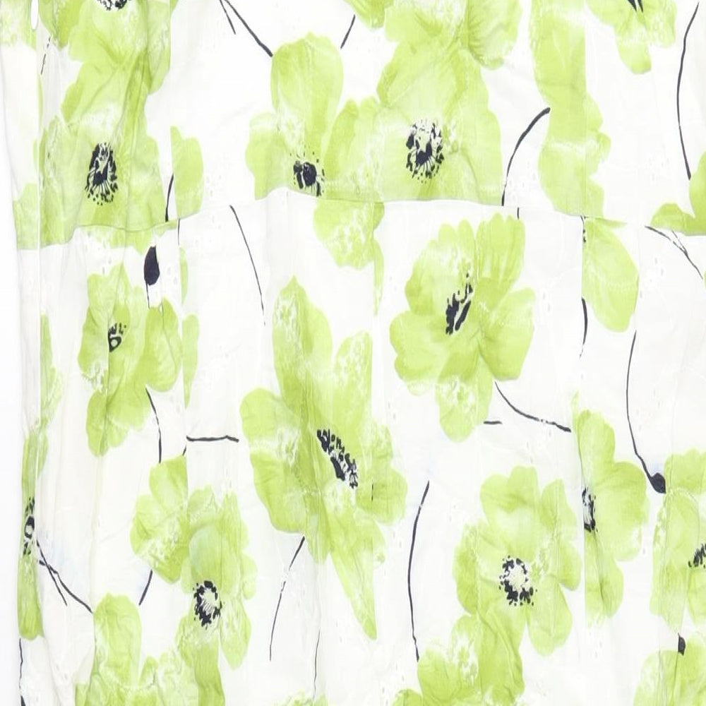 Per Una Womens Green Floral Cotton A-Line Size 16 V-Neck Zip