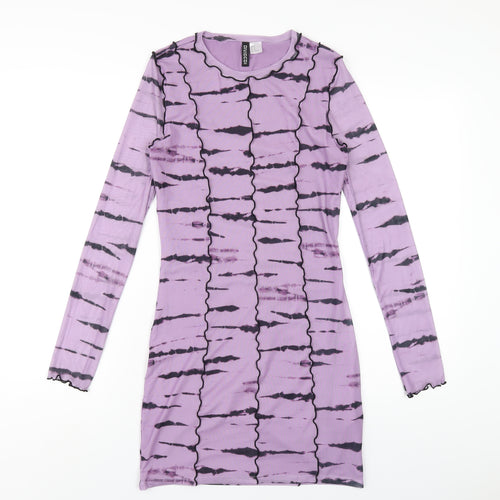 H&M Womens Purple Geometric Polyester Bodycon Size M Round Neck Pullover
