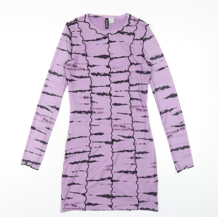 H&M Womens Purple Geometric Polyester Bodycon Size M Round Neck Pullover