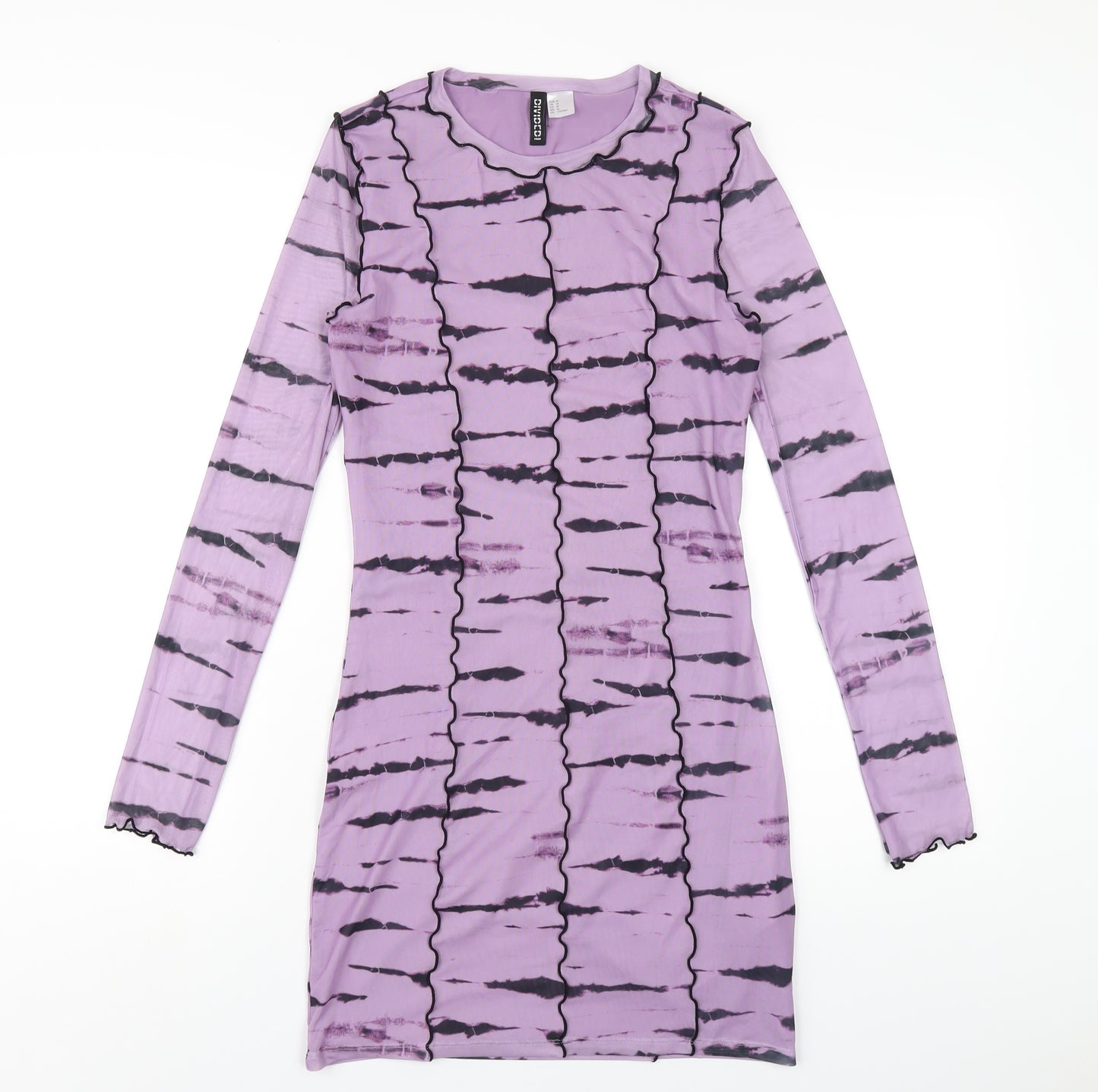 H&M Womens Purple Geometric Polyester Bodycon Size M Round Neck Pullover