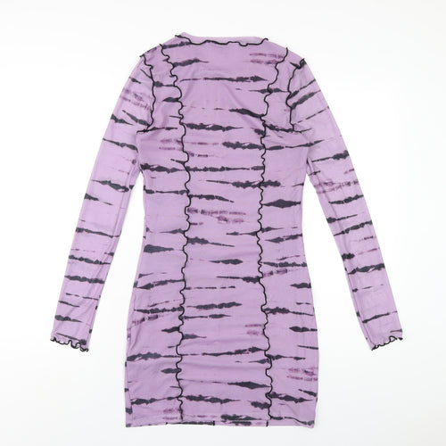 H&M Womens Purple Geometric Polyester Bodycon Size M Round Neck Pullover