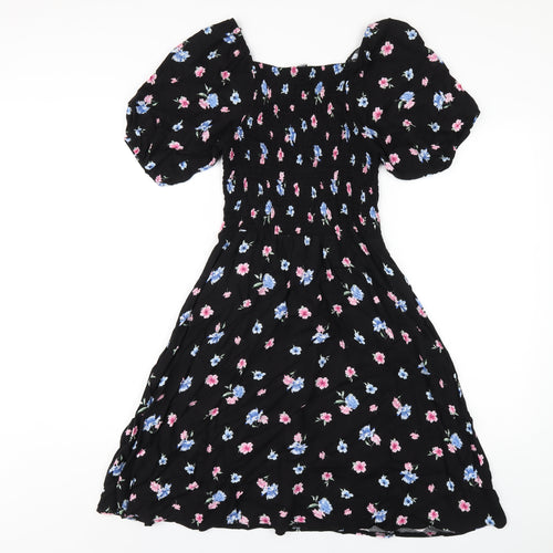 Select Womens Black Floral Viscose A-Line Size 8 Square Neck Pullover