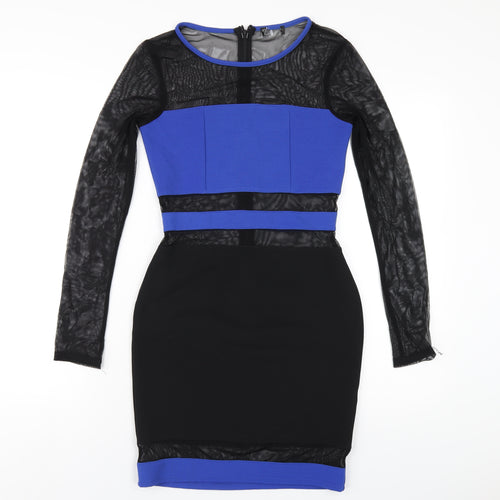 Miss Selfridge Womens Black Polyester Bodycon Size 8 Round Neck Zip