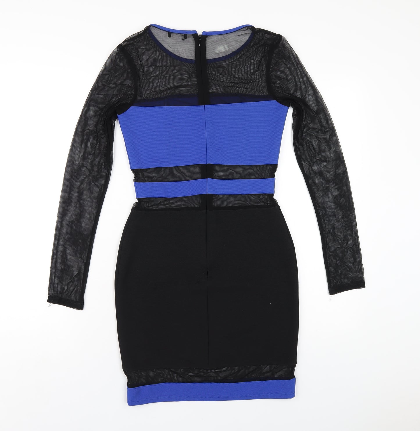Miss Selfridge Womens Black Polyester Bodycon Size 8 Round Neck Zip