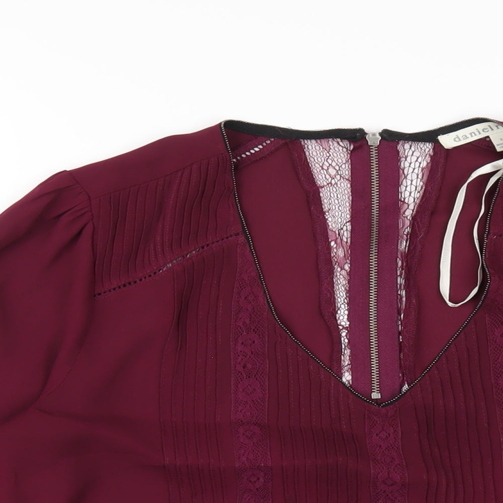 Daniel Rainn Womens Purple Polyester Basic Blouse Size S V-Neck