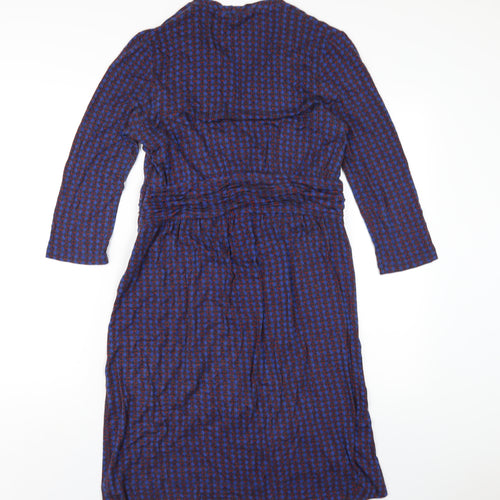 N.W 3 Womens Blue Geometric Viscose A-Line Size 14 V-Neck Pullover