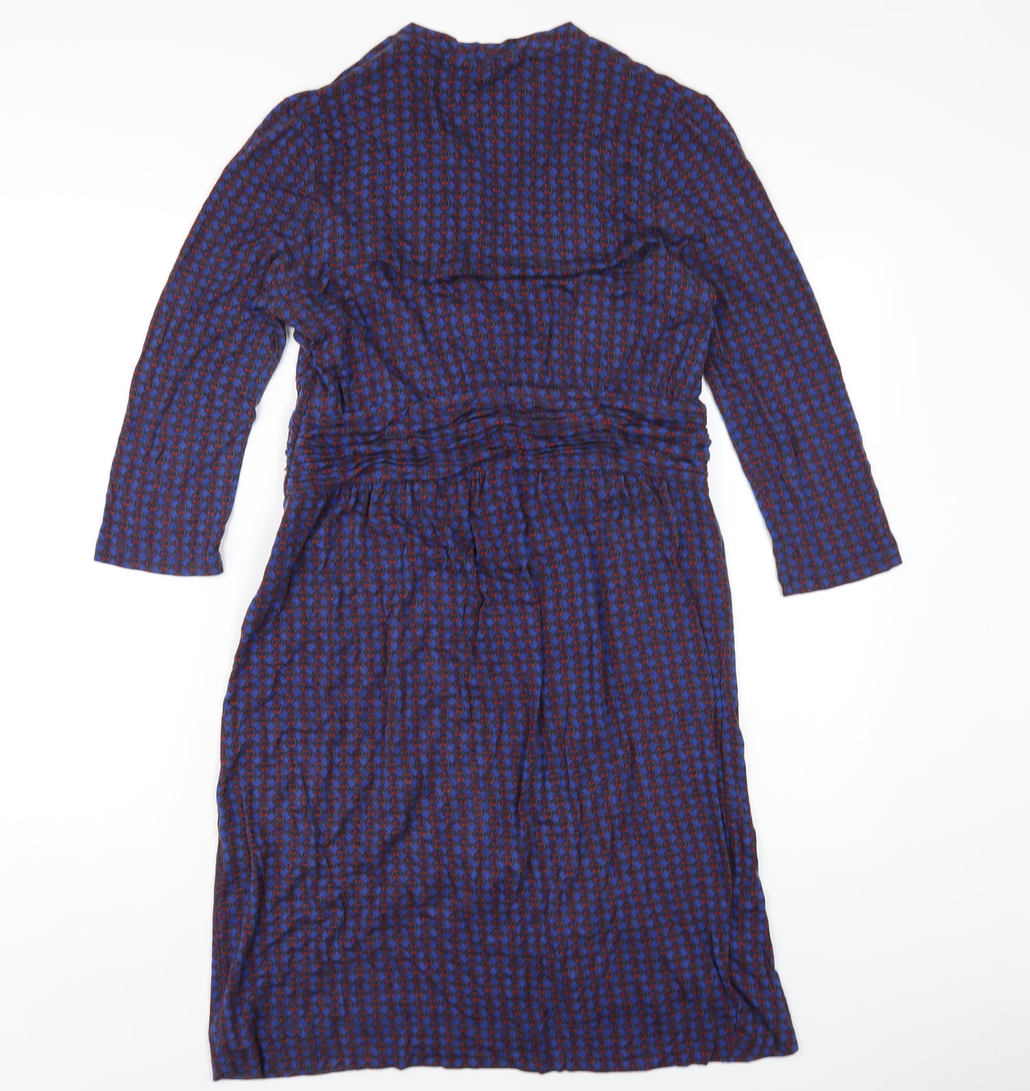 N.W 3 Womens Blue Geometric Viscose A-Line Size 14 V-Neck Pullover