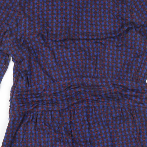 N.W 3 Womens Blue Geometric Viscose A-Line Size 14 V-Neck Pullover