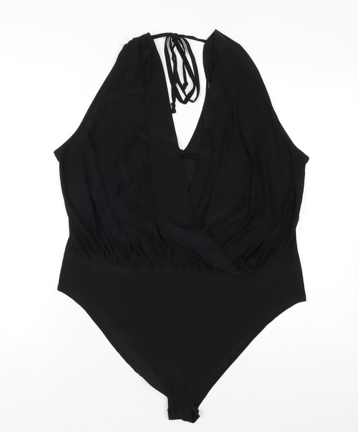 Boohoo Womens Black Polyester Bodysuit One-Piece Size 24 Snap