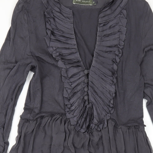 Mint Velvet Womens Grey Viscose A-Line Size 8 V-Neck Pullover