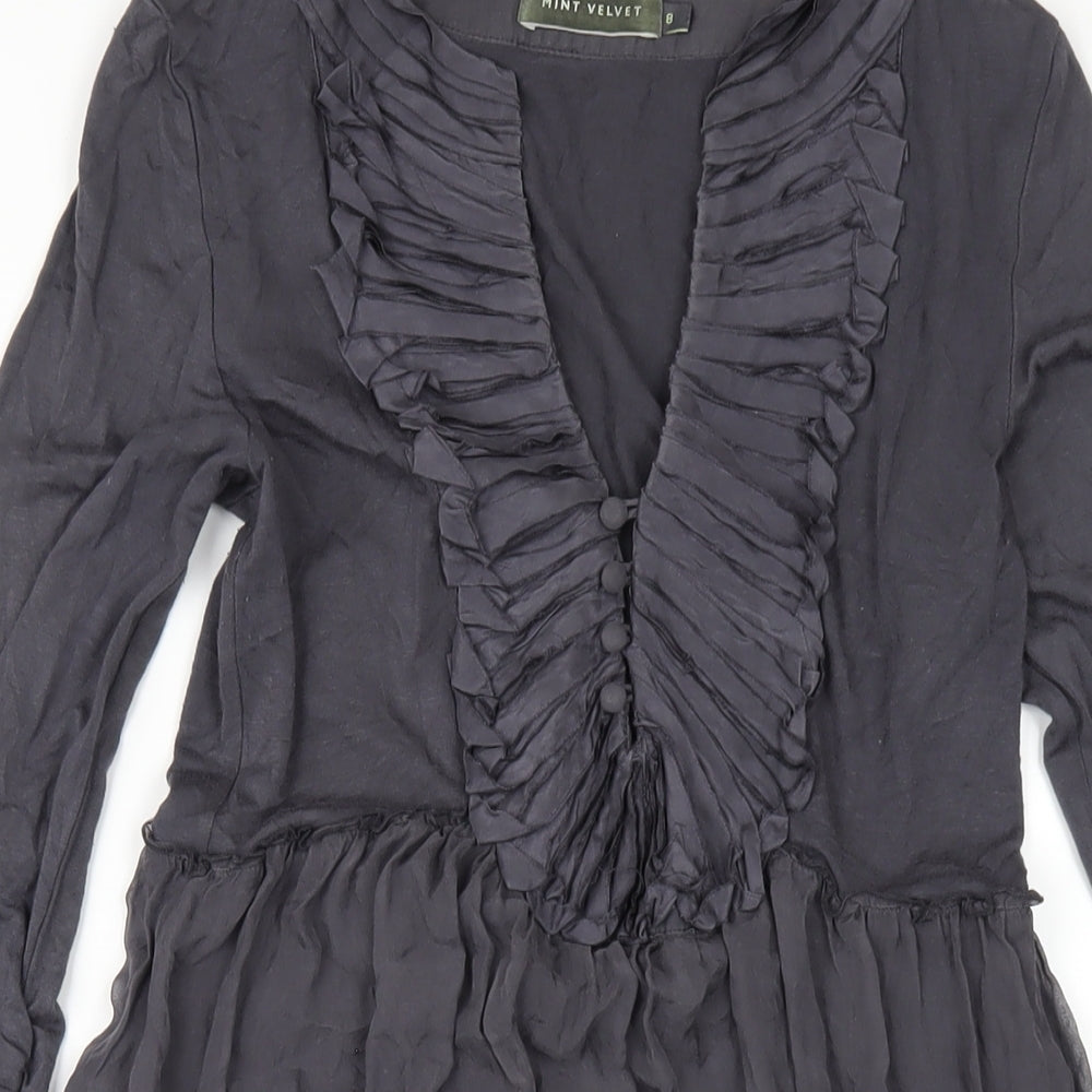 Mint Velvet Womens Grey Viscose A-Line Size 8 V-Neck Pullover
