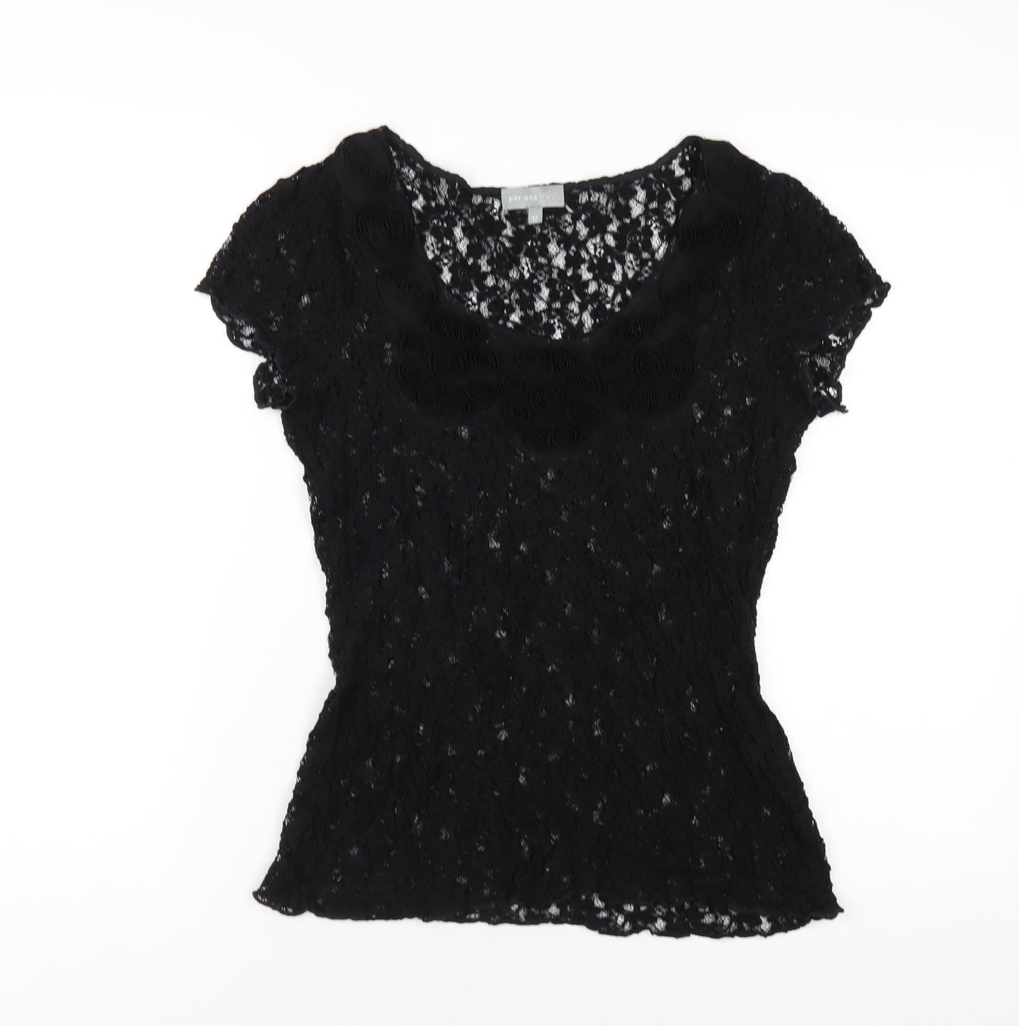 Per Una Womens Black Viscose Basic T-Shirt Size 12 Scoop Neck