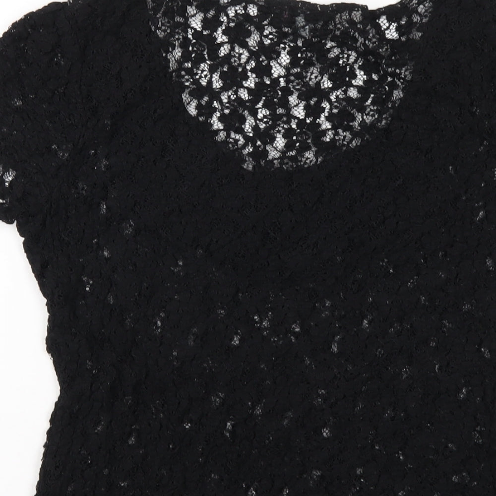 Per Una Womens Black Viscose Basic T-Shirt Size 12 Scoop Neck