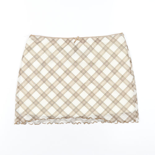 H&M Womens Beige Plaid Polyester Mini Skirt Size S