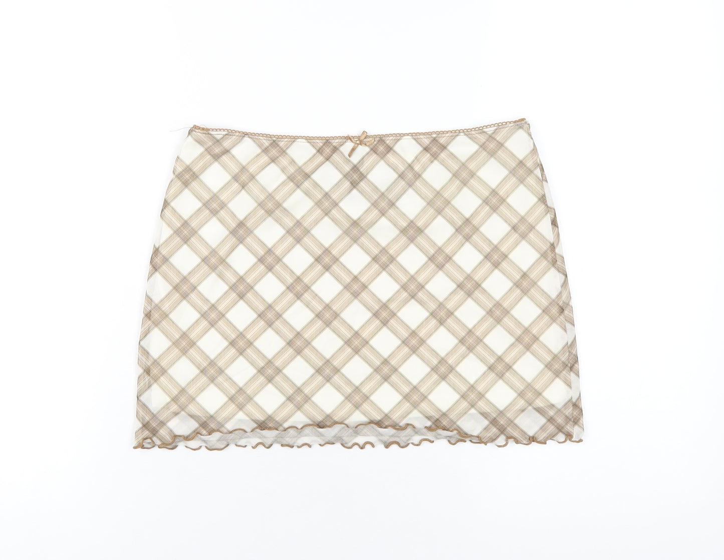 H&M Womens Beige Plaid Polyester Mini Skirt Size S