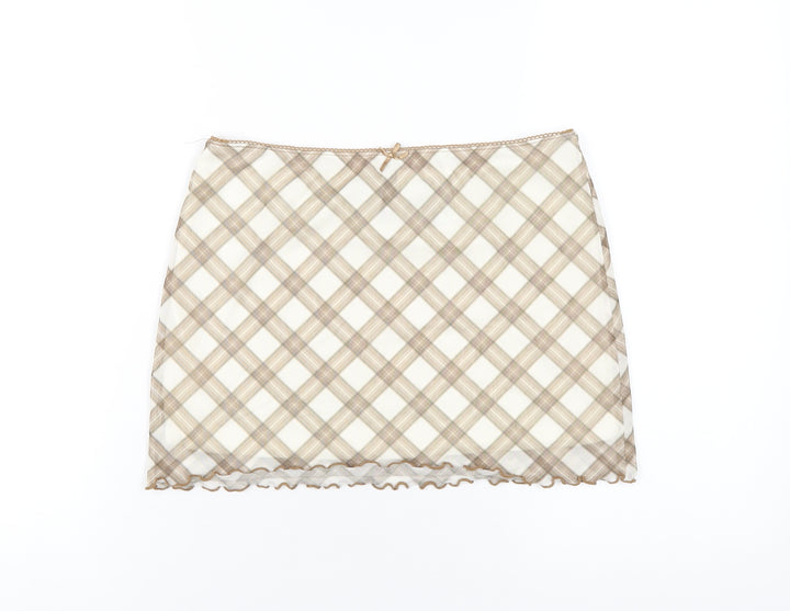H&M Womens Beige Plaid Polyester Mini Skirt Size S