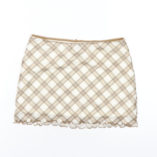 H&M Womens Beige Plaid Polyester Mini Skirt Size S