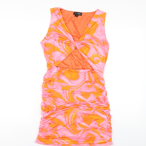 QED London Womens Pink Geometric Polyester Bodycon Size 12 V-Neck Pullover
