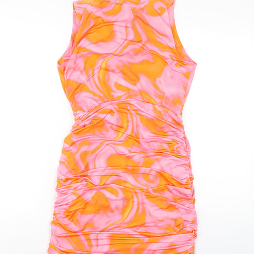 QED London Womens Pink Geometric Polyester Bodycon Size 12 V-Neck Pullover