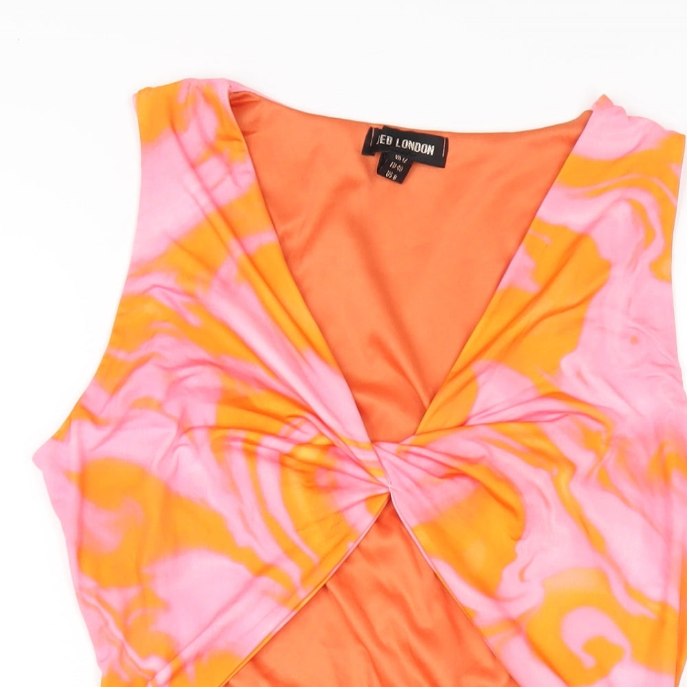 QED London Womens Pink Geometric Polyester Bodycon Size 12 V-Neck Pullover